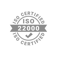 Iso certified vector label. 22000 certificate badge vector icon.