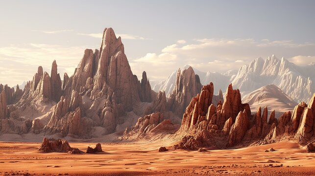  a desert landscape with a mountain range in the background and a sky filled with clouds.  generative ai