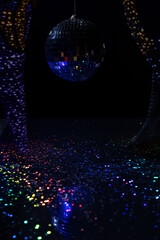 Disco ball on dark baskground in the club