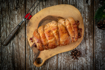 Baked rolled bacon.