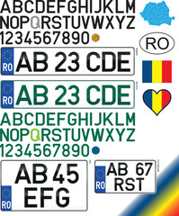 Romania, european country, various license plates, letters, numbers and symbols, vector illustration, European Union