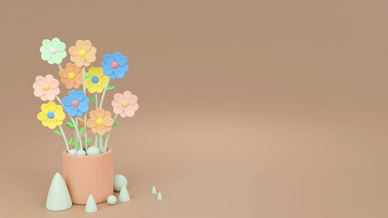 colorful 3d flower images in cylindrical vases