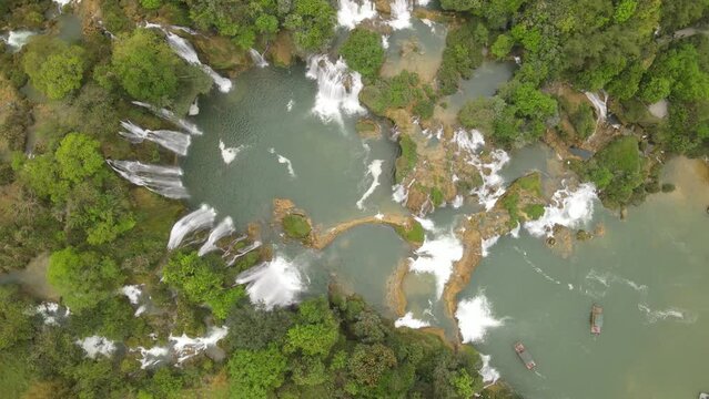 The aerial view of Ban Gioc Waterfall in Northern Vietnam