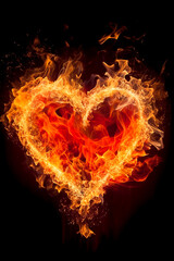 Fototapeta premium Heart made of fire on a black background