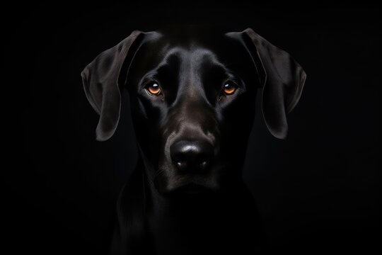 Professional closeup portrait photo of the purebred black dog on a studio background.