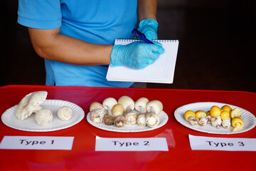 Researcher is doing research, comparing types of  edible wild mushrooms. Check from internet....