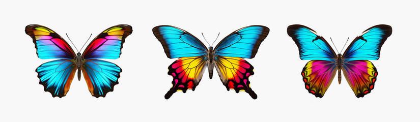 colorful butterflies isolated on solid white background