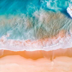 Fototapeta na wymiar Aerial drone view of a desert beach with turquoise water.