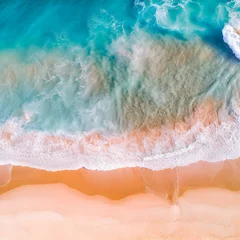 Foto op Canvas Aerial drone view of a desert beach with turquoise water. © StockPhotoAstur