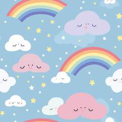 seamless pattern with clouds and rainbow