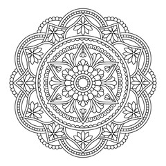 Fototapeta premium Isolated flower mandala in vector. Round line pattern. Vintage monochrome element for coloring pages, tattoo, decoration