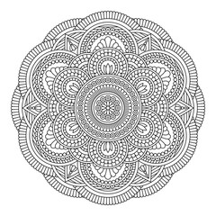 Isolated flower mandala in vector. Round line pattern. Vintage monochrome element for coloring pages, tattoo, decoration