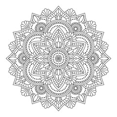 Isolated flower mandala in vector. Round line pattern. Vintage monochrome element for coloring pages, tattoo, decoration