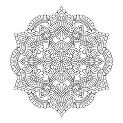 Isolated flower mandala in vector. Round line pattern. Vintage monochrome element for coloring pages, tattoo, decoration