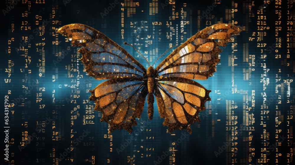 Wall mural metamorphosis of data: a butterfly emerging from a cocoon made of binary code, representing transfor
