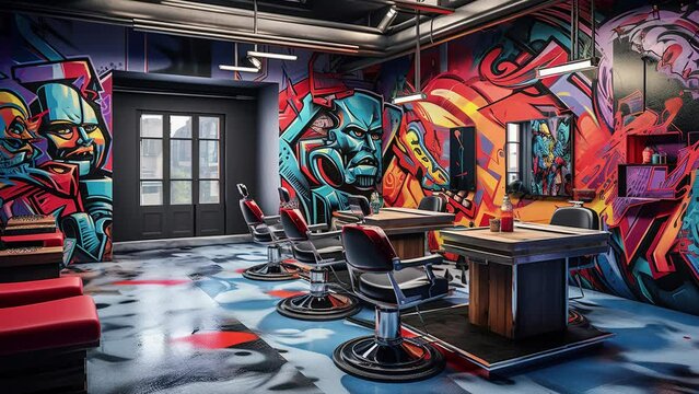 Barbershop Decorated with Graffiti Art