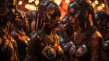 Techno-Tribal Fusion: A futuristic tribal gathering merging ancient rituals with futuristic technology, emphasizing cultural evolution | generative AI