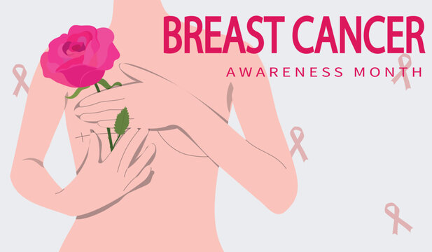 Breast Cancer Awareness Month. Disease prevention, solidarity or charity campaign flyer. Vector flat illustration