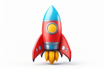 3D render colorful metallic cartoon rocket illustration isolated on white background