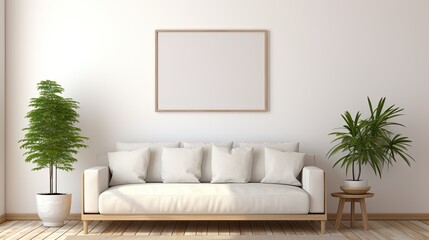 Fototapeta na wymiar Modern style living room interior with wooden armchair, side table and blank wall on wooden floor,