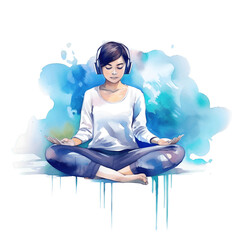 Meditation concept, relax, recreation, healthy lifestyle, yoga. Woman in lotus pose on transperent background.