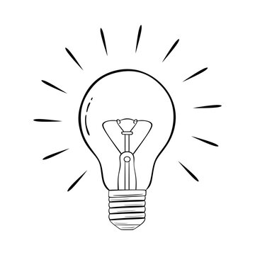 Sketch of glowing light bulb isolated. Hand drawing of light bulb or lamp. Electric light, energy concept in vintage engraved style. Symbol of Inspiration. Creative idea vector illustration