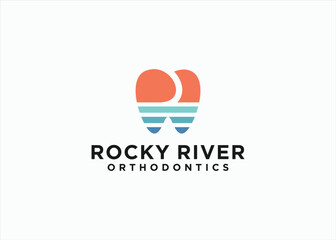 dental with beach logo design vector silhouette illustration