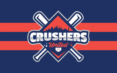 Crushers united baseball team logo and brand identity , Modern professional emblem for a baseball team