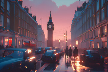 Obraz premium Evening in London. Generative AI