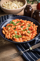 Cavatelli pasta with fresh tomato sauce.