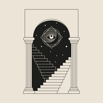 Boho frame arch vector illustration modern minimalistic retro aesthetic linear arc portal logo bohemian design element mystical geometric abstract border
