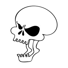 Evil skull line art. Hand drawn doodle illustration.