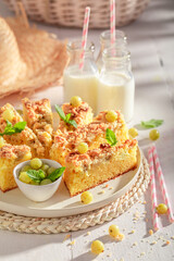 Delicious gooseberry butter cake as summer dessert.