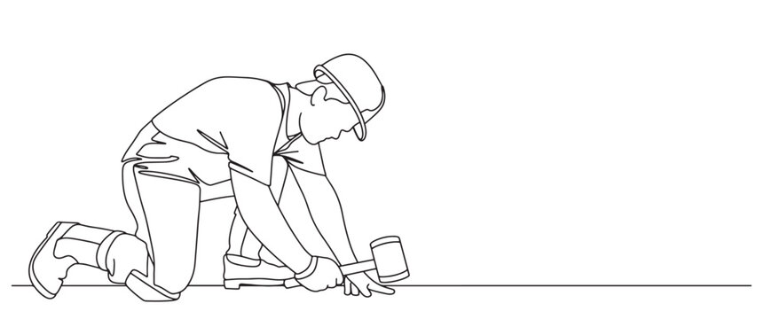 Labor day illustration, construction worker line art style vector illustration