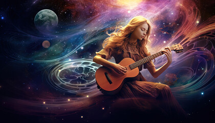 Fototapeta premium Innovative musical composition inspired by space, using unique instruments and soothing tones