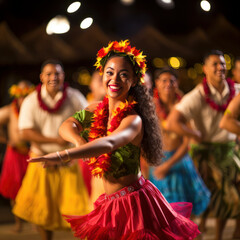 lifestyle photo people at Hawaiian luau watch dancers
