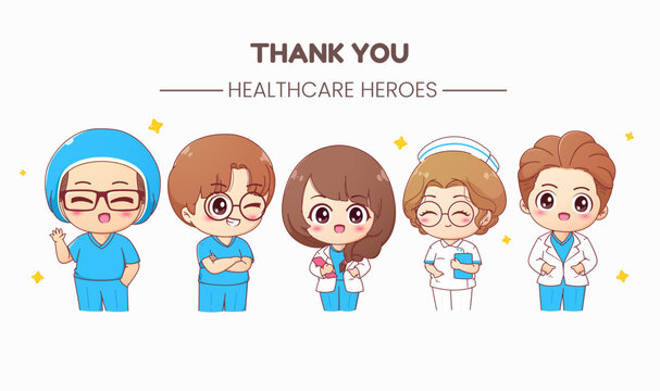 thank you Healthcare heroes. cute nurse and doctor characters.
Medical team concept vector illustration