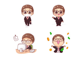 Cute businessman character collection vector illustration