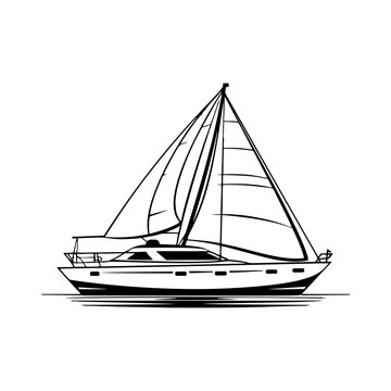 Vector Illustration of a yacht with lines drawing for logo,icon, black and white