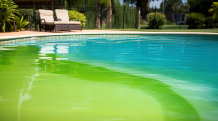 Close up of green pool water caused by presence of algae