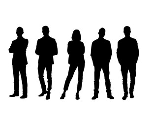 Set of group of standing business people, man and woman flat color isolated on white background