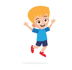 Cute little boy jump and feel happy vector illustration