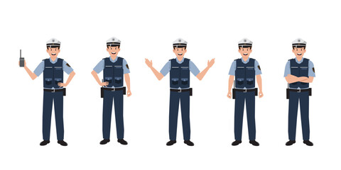 Obraz premium Man and Police character design European style flat vector illustration isolated on white background