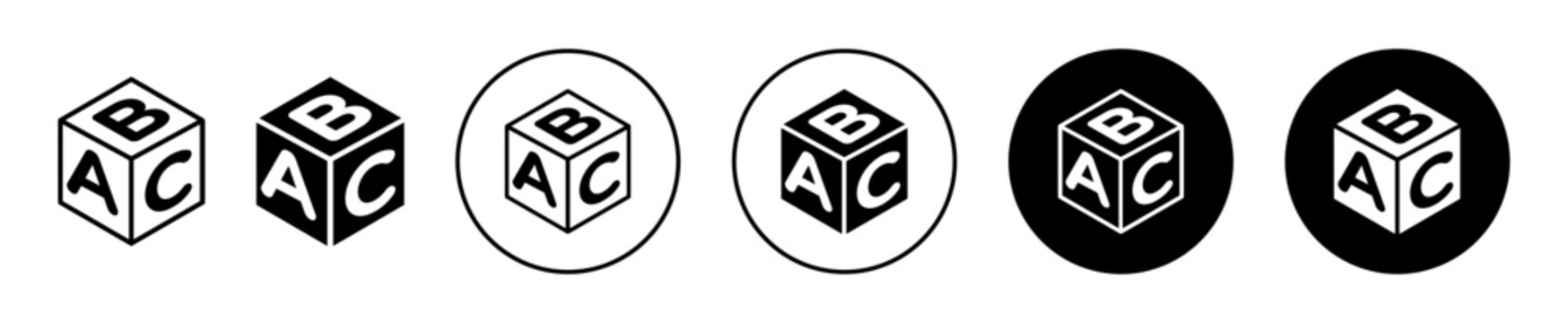 ABC blocks icon set. learn abc alphabet cube vector symbol. baby education blocks sign in black filled and outlined style.
