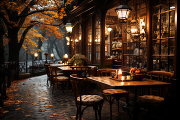 Fototapeta na wymiar atmospheric cozy cafe ,coffee time,autumn season