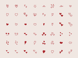 イラスト素材：かわいい手書きのベクターのハートセット　赤　Hand drawn vector red heart illustration set