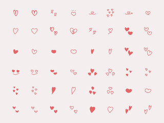 イラスト素材：かわいい手書きのベクターのハートセット　赤　ピンク　Hand drawn vector pinkheart illustration set