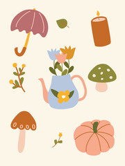 Cozy fall set with fall things and food