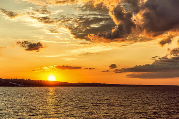 Sunset over the Kyiv reservoir