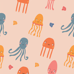 cute pattern with jellyfish and octopus